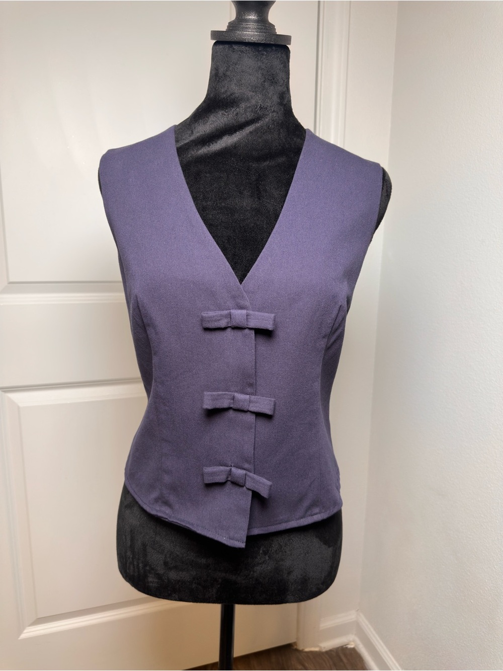 Sleeveless Navy Bow-Front Vest